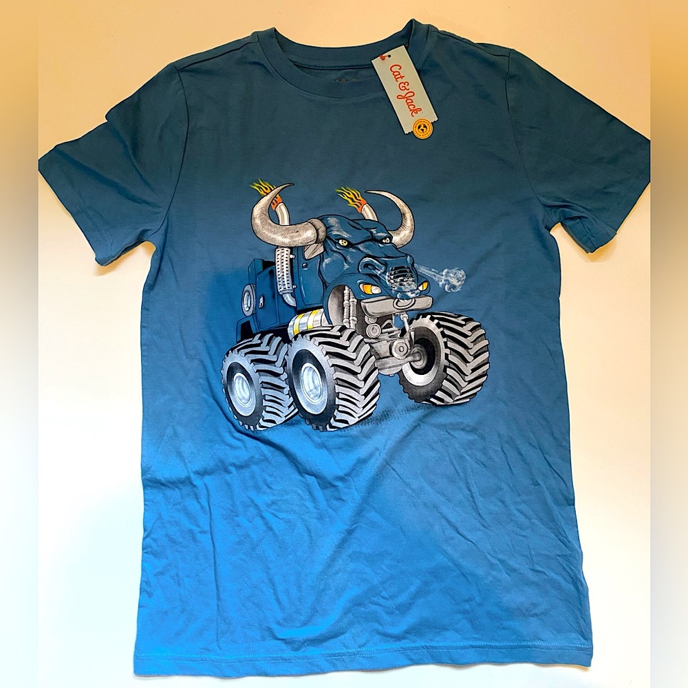 Cat and jack blue monster truck blue graphic t-shirt size XL boys 16 NWT
